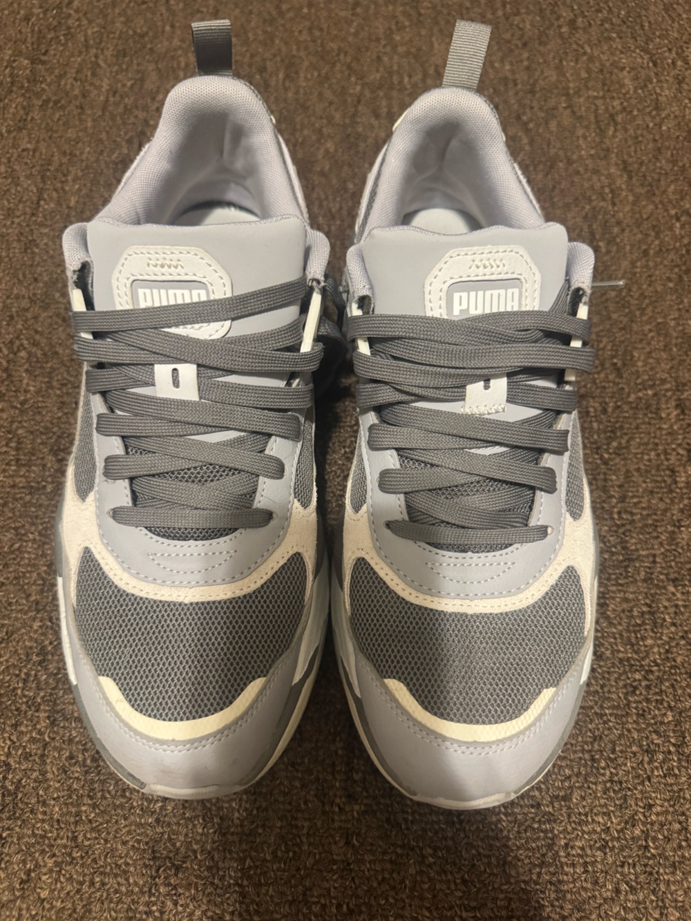 Puma Gray and Cream Mesh Lace-Up Sneakers